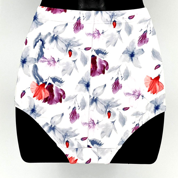 Bikini Bottom Classic High Waisted in White and Multi Color Floral Print Size L - Picture 5 of 6